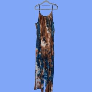 Tie-Dye Blue and Brown Maxi Slip Dress